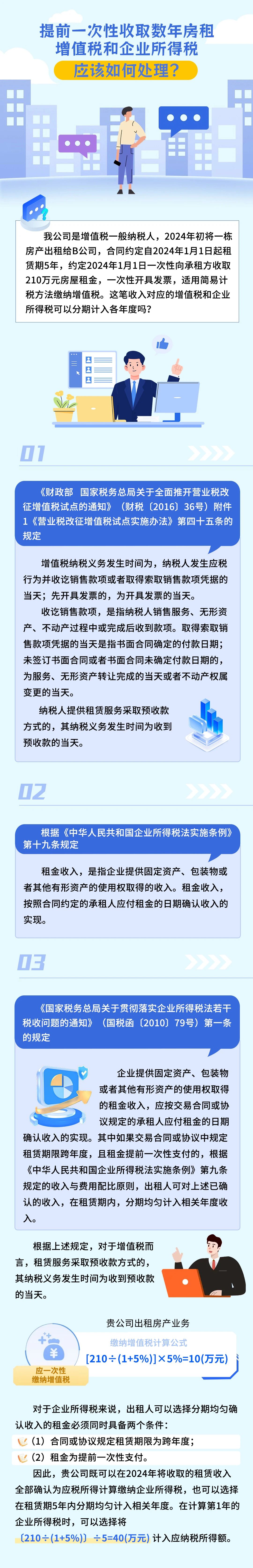 提前一次性收取數(shù)年房租，增值稅和企業(yè)所得稅應(yīng)該如何處理？