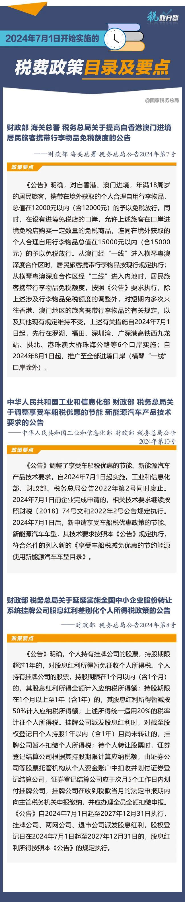 收藏學(xué)習(xí)！2024年7月1日開始實施的稅費政策