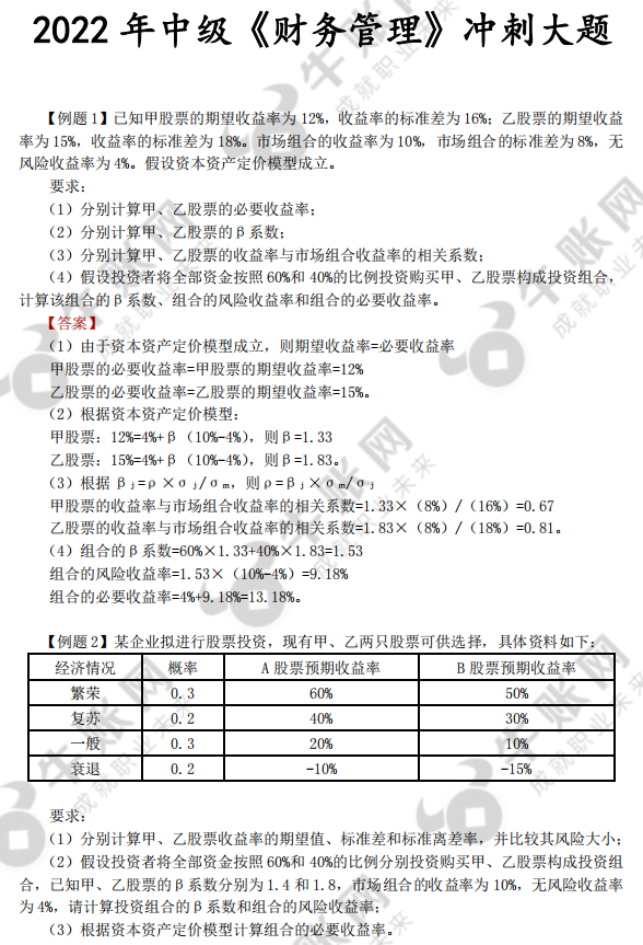2022中級(jí)會(huì)計(jì)《財(cái)務(wù)管理》沖刺大題匯總
