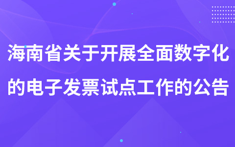海南省關(guān)于開展全面數(shù)字化的電子發(fā)票試點工作的公告